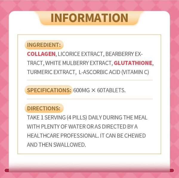 SKIN WHITENING & DARK SPOTS TREATMENT 600mg x 60tablets - Image 4