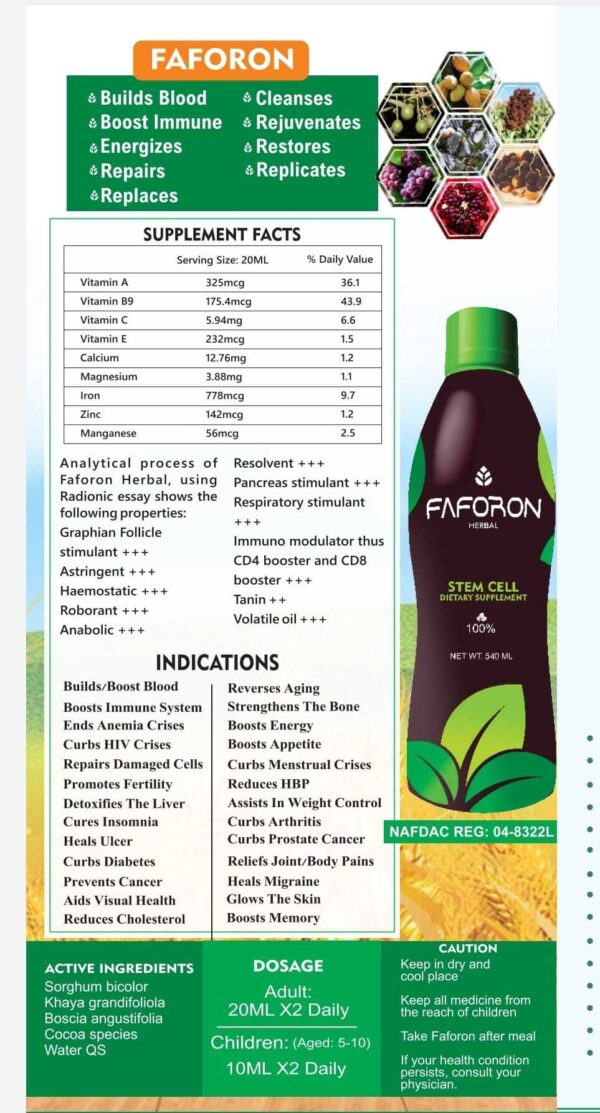 FAFORON- Herbal Multi -Cure Stem Cell Dietary Supplements And Immune Blood Builder Booster - 540ml - Image 4