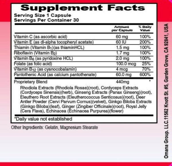 Formula For Super Energy For Men & Women - Energy level & boost vitality-60 Caps. - Image 2