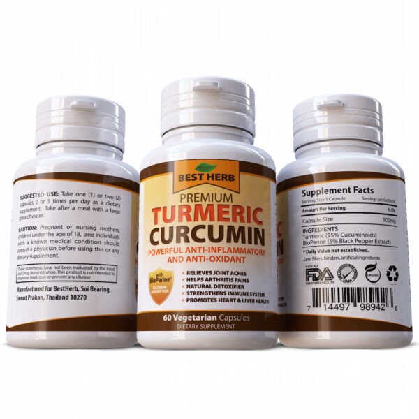 TURMERIC 95% CURCUMIN EXTRACT BLACK PEPPER (BioPerine) CAPSULES - Image 2