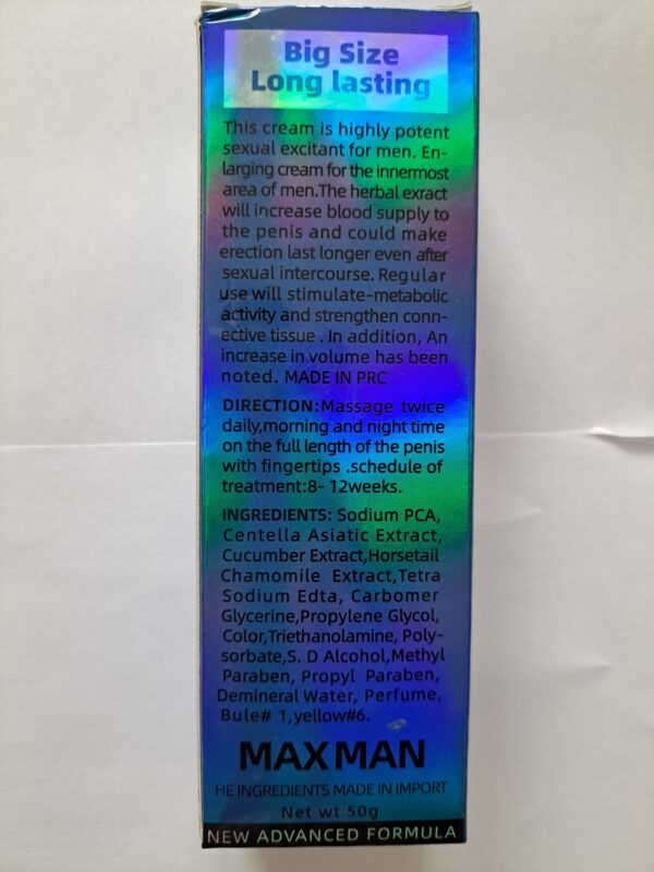 MAXMAN EN-LARGING GEL 100% Herbal Delay Cream for Men. - Image 3